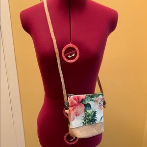 Kalia & Co Design Tropical Floral Cream and Green Crossbody Bag
